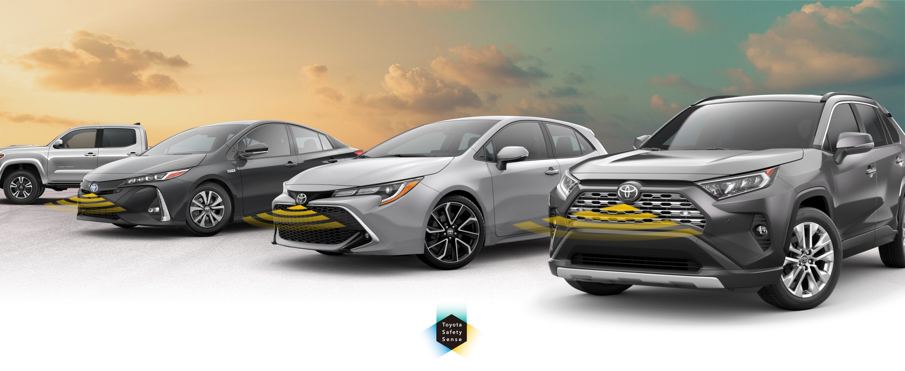 Toyota Safety Sense: Designed for Safety. Options shown on Toyota models including RAV4, Tacoma, and Camry, available now at Toyota of New Bern in New Bern NC.